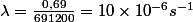 \lambda = \frac{0,69}{691200} = 10\times10^{-6}s^{-1}